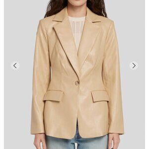 7 For All Mankind Faux Leather 1 Button Blazer Women's S Beige Tan EUC